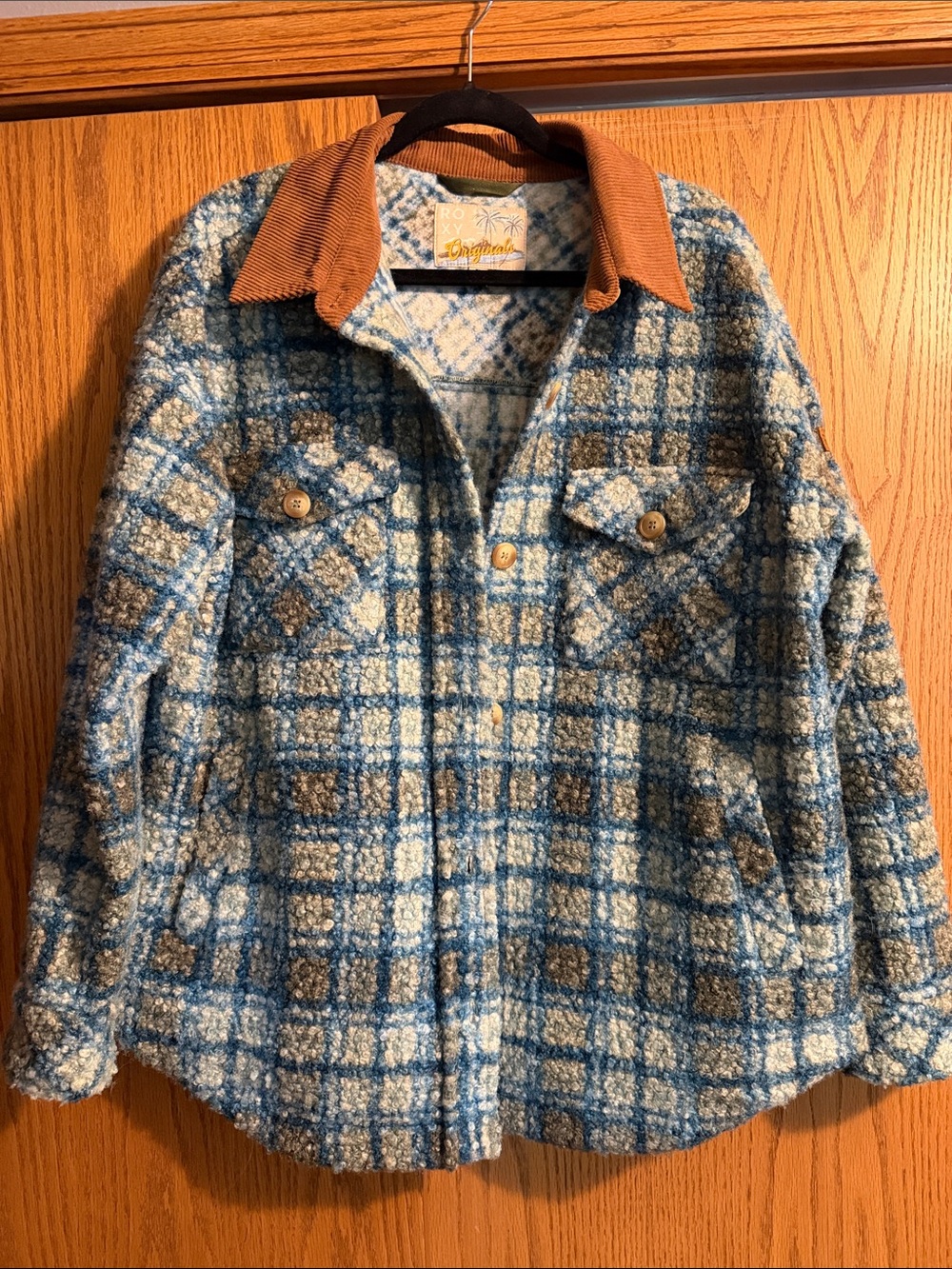 Roxy Overlander Plaid Jacket with Brown Corduroy Collar